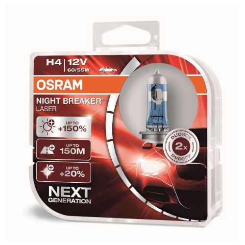 Osram Night Breaker Laser H4, 12V, 60/55W halogén autóizzó - 2db