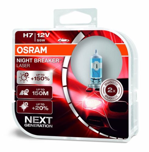 Osram Night Breaker Laser H7, 12V, 55W, PX26d halogén autóizzó - 2db